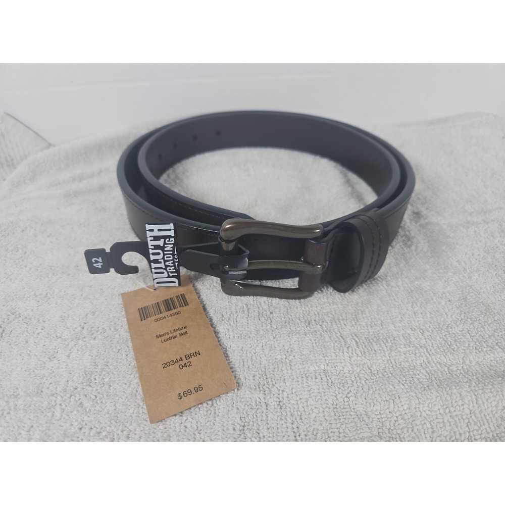 NWT Duluth Trading Mens Lifetime Leather Belt 20344 Brown Size 42 Retail $69.95